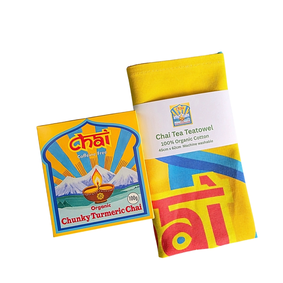 Gift Pack Organic Chunky Turmeric Chai Loose Leaf and Tea towel